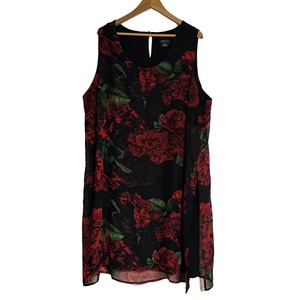 Collection Michel Studio Sleeveless Plus Size 24 Floral Dress Red Black Midi